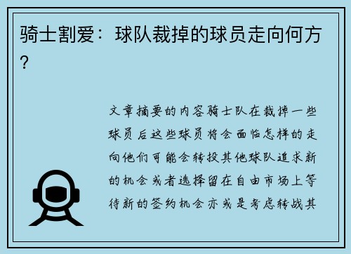 骑士割爱：球队裁掉的球员走向何方？